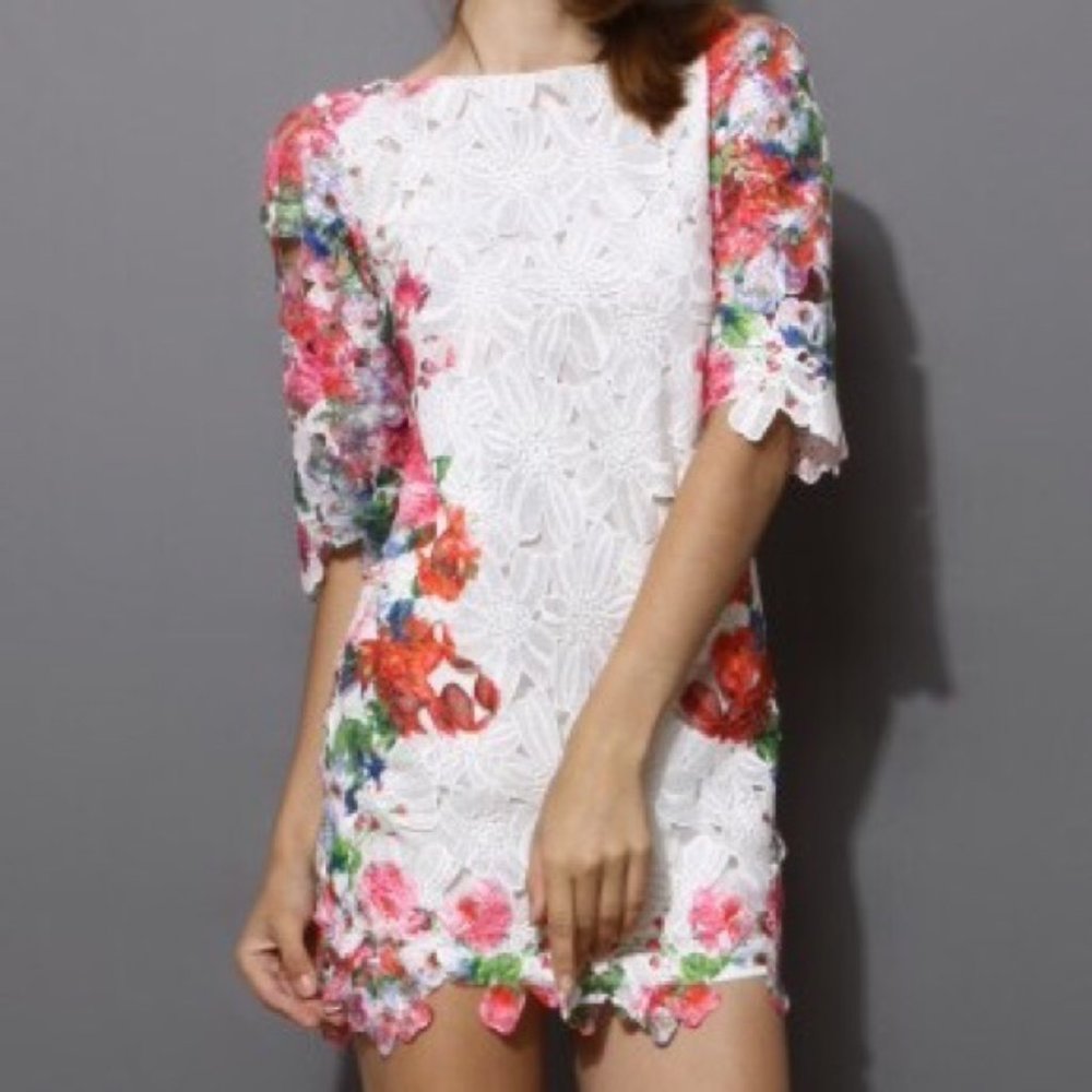 Chicwish Floral Lace Shift Dress M